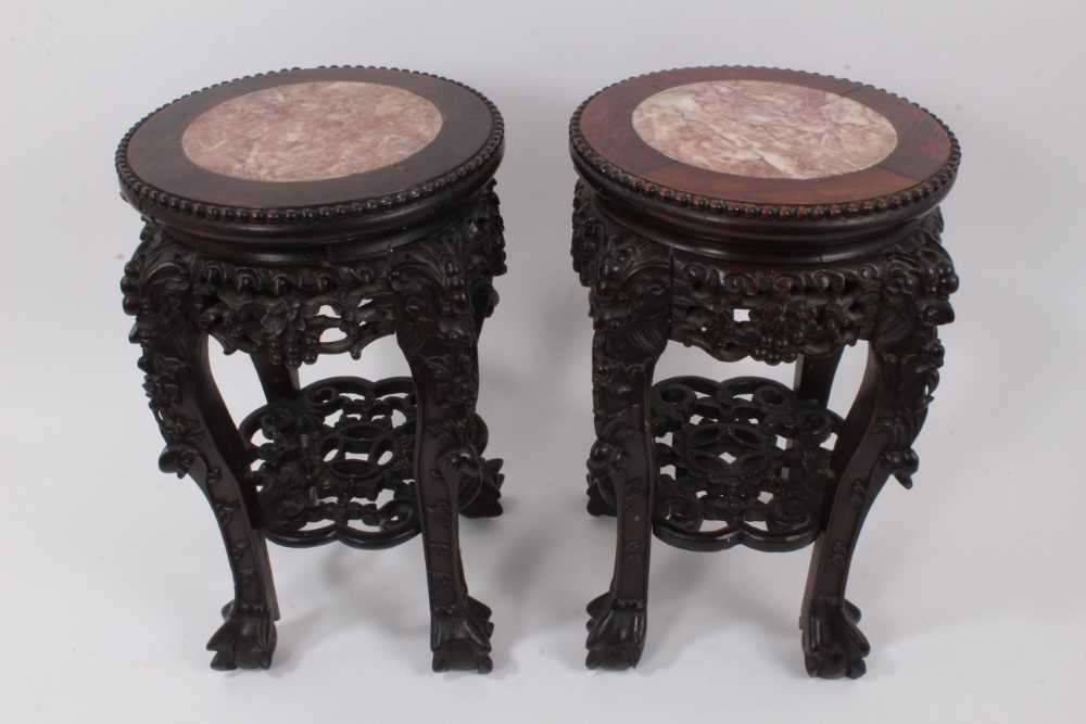 Pair impressive late 19th century Japanese Satsuma earthenware vases and pair hardwood stands - Image 8 of 10