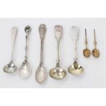 Small collection of silver and white metal condiment spoons,