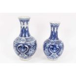 Two similar 19th century Chinese blue and white bottle vases, both decorated with dragons, foliate p