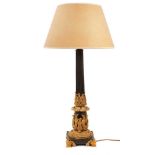 Fine Empire style bronze and ormolu lamp base, with fluted column and foliate ornament applied with