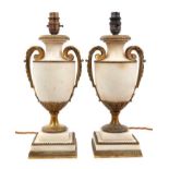 Pair of antique ormolu mounted marble table lamps