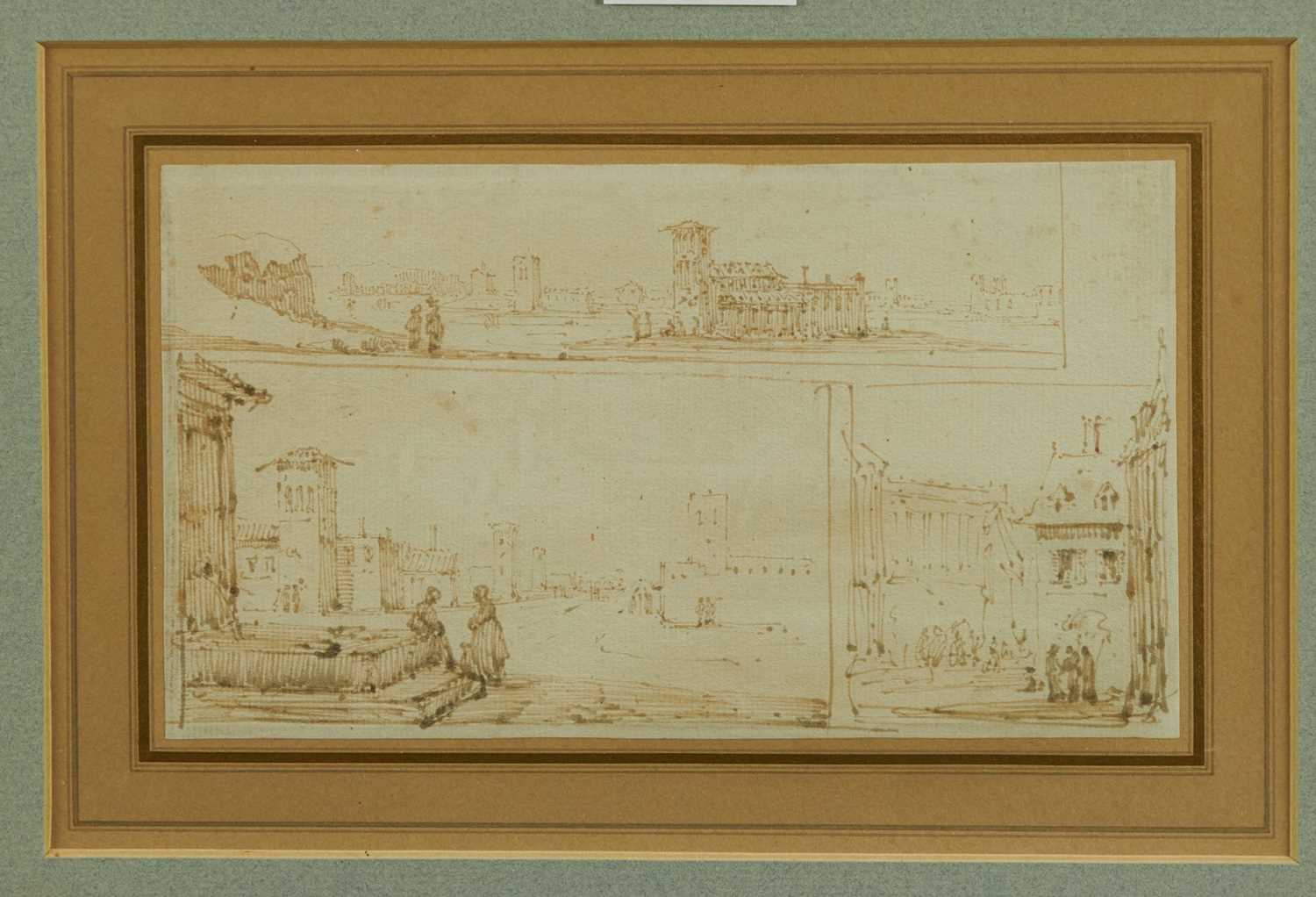 George Chinnery (1774-1852) pen and ink on paper - Eastern street scenes, 20cm x 11.5cm, mounted in - Image 11 of 20