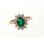 Emerald and diamond cluster ring