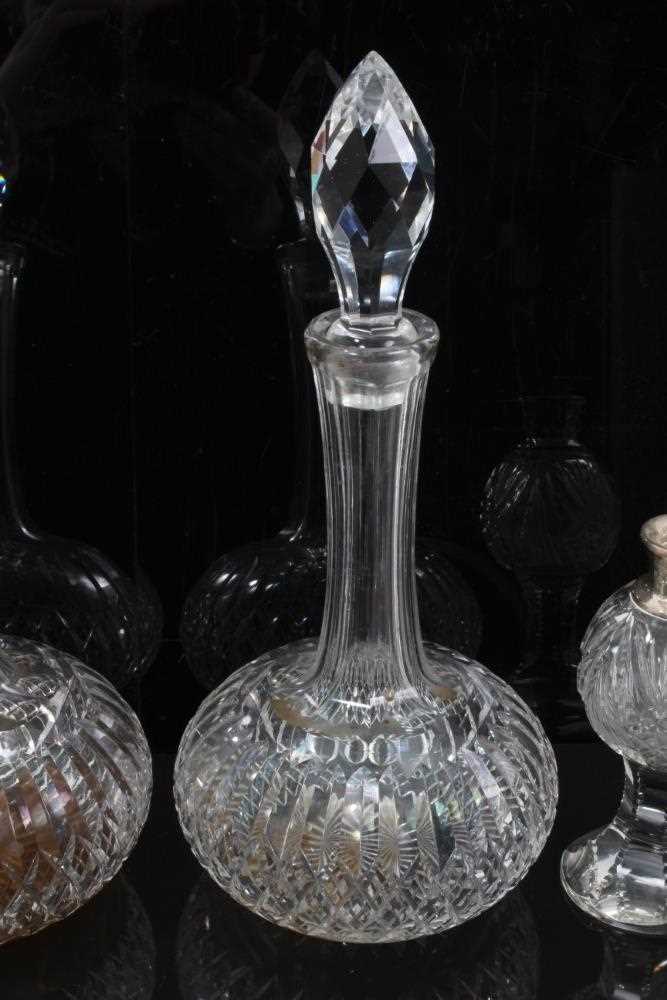 A pair of Webb cut glass shaft and globe decanters, 31cm high, together with a pair of small silver - Image 4 of 6