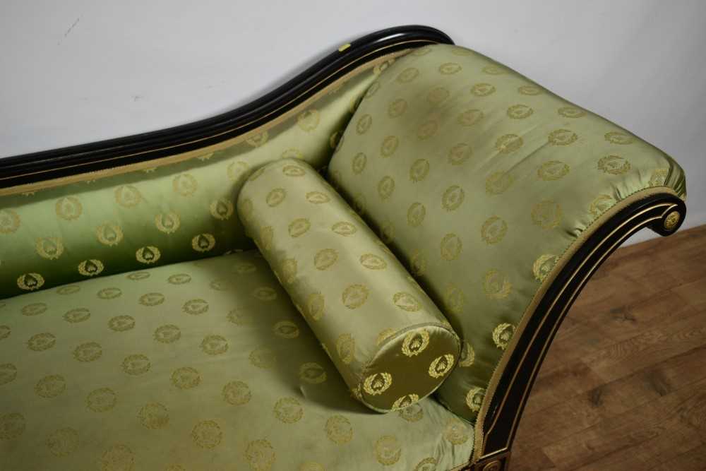 French Empire gilt and black painted chaise, with Napoleonic motif fabric - Image 3 of 5