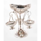 George V silver épergne with three baskets.