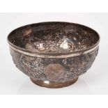 Chinese silver rose bowl, embossed with flowers, stamped Shanghai.