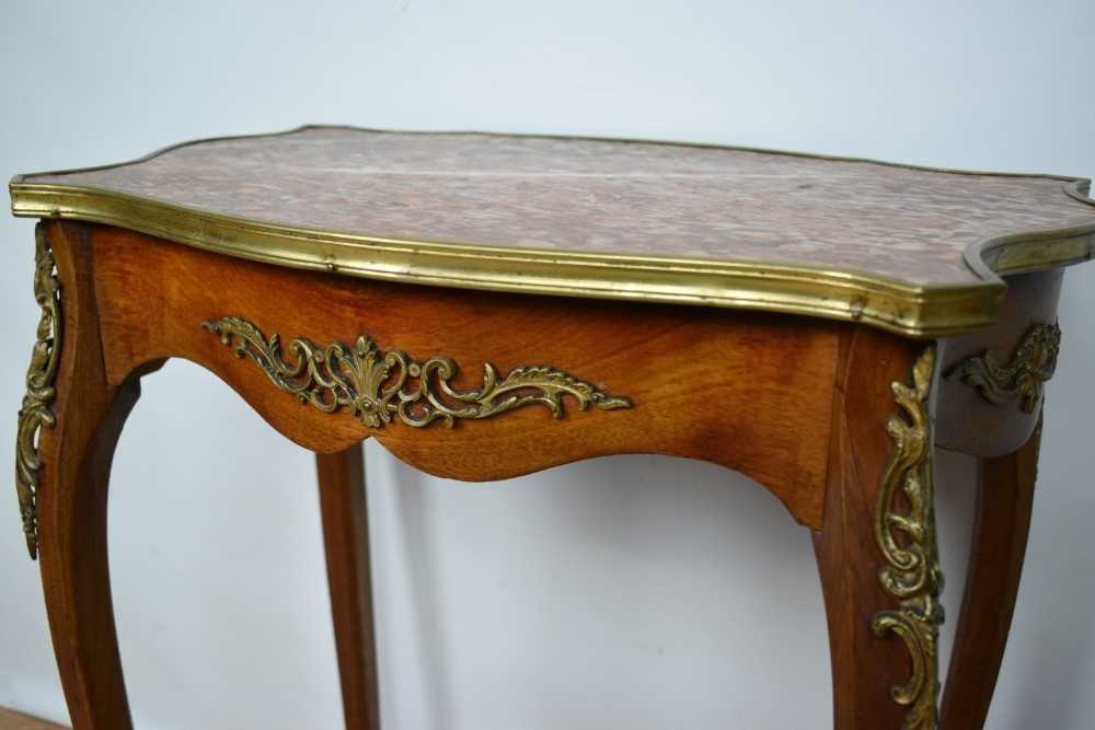 Continental walnut and gilt metal mounted marble topped side table, of serpentine form on slender ca - Image 5 of 5