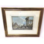 Pair of 18th century hand coloured engraving depicting figures and ruins