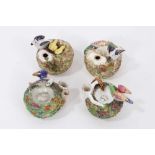 Four 19th century birds nest shaped Staffordshire pottery inkwells