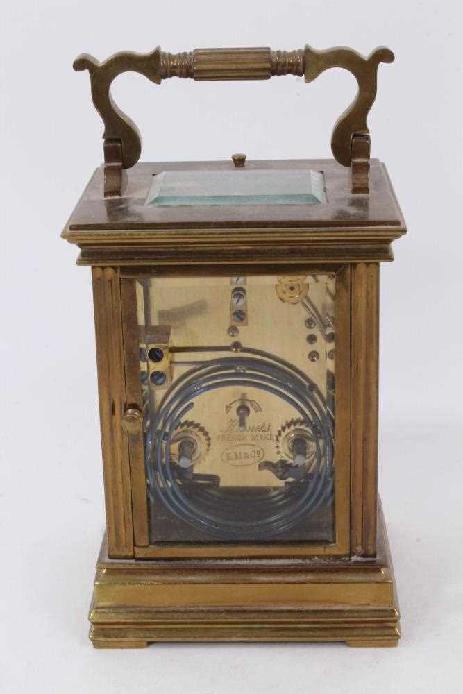 Late 19th century French brass carriage clock with pierced front plate, repeat mechanism - Image 3 of 6