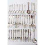 Large group of Georgian and later silver Fiddle and Thread pattern flatware,