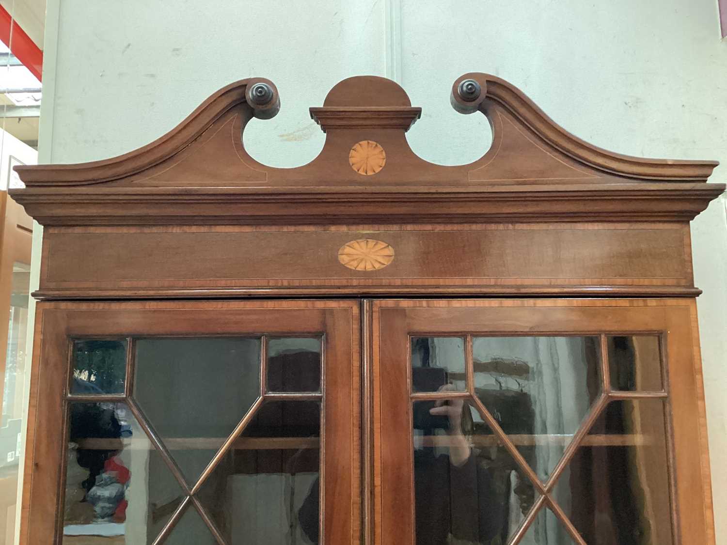 Edwardian mahogany and satinwood inlaid bureau bookcase - Image 3 of 13