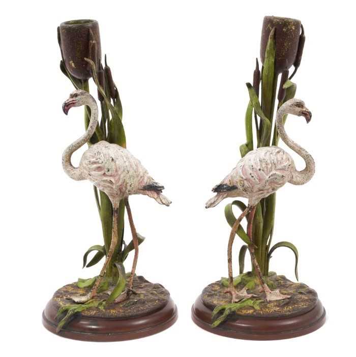 Pair of Austrian cold painted bronze candlesticks - Image 2 of 4