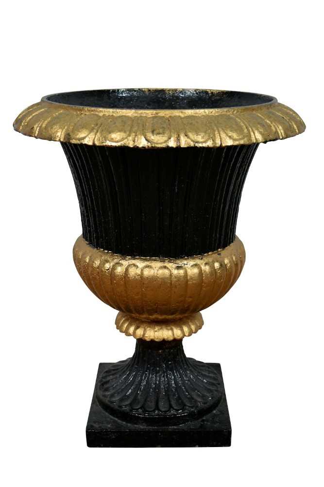 19th century cast iron urn with gilt paint