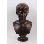 Grand Tour style bronzed plaster library bust of Augustus Caeser with impressed makers mark to rever