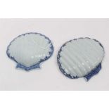 Pair of 18th century Chinese blue and white shell shaped dishes