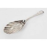 George III silver caddy spoon, with shell bowl and bright cut handle (London 1786) possibly Thomas E