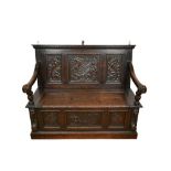 Victorian carved oak box settle