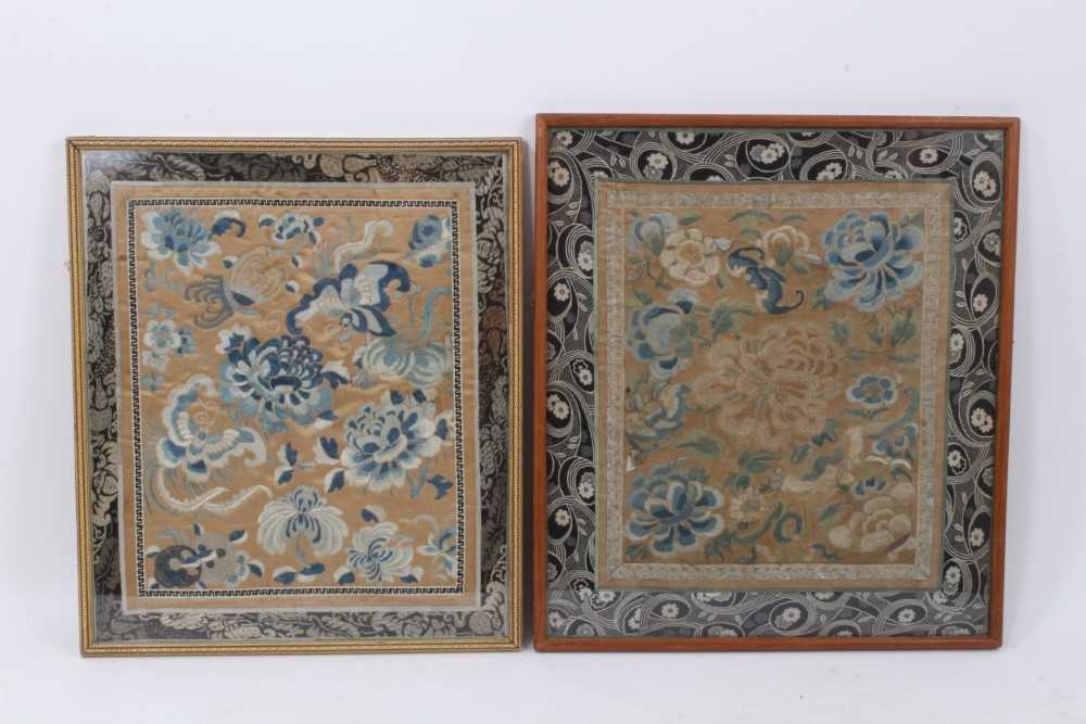 Two late 19th century Chinese silk embroideries in glazed frames