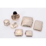 Group of silver to include two vesta cases, two pill boxes, two cigarette cases and a scent bottle