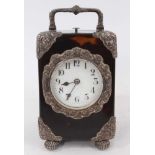 Late Victorian silver mounted tortoiseshell carriage clock