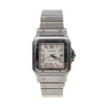 Cartier Santos automatic wristwatch with silver engine turned dial, Roman numerial hour markers and