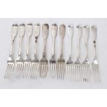 Collection of Georgian and later silver Fiddle pattern dessert forks,