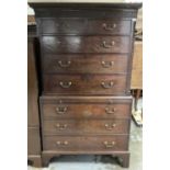 George III mahogany chest on chest with blind fret carved decoration