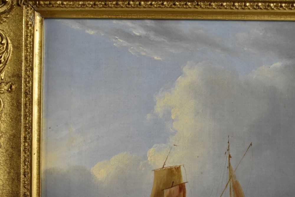 English School, early 19th century, oil on canvas - shipping off the coast, indistinctly signed and - Image 5 of 6