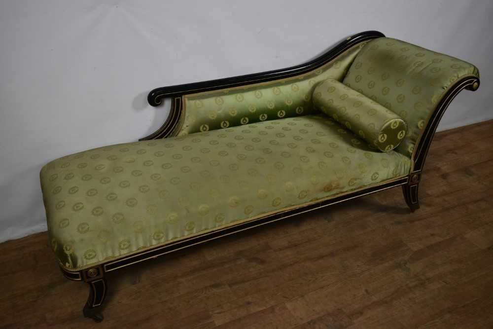 French Empire gilt and black painted chaise, with Napoleonic motif fabric - Image 5 of 5