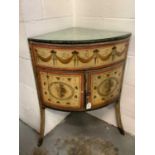 Adams style polychrome painted pine corner washstand, painted with swags and grapes, enclosed by pai