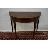 George III mahogany crossbanded and patera inlaid demi-lune card table