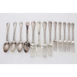 Matched group of Victorian silver Hanoverian Thread pattern flatware