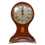 Large late 19th century bracket clock in inlaid mahogany balloon-shaped case