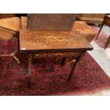 Early 19th century Dutch mahogany and marquetry card table, rectangular fold-over top on square tape