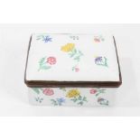 18th century German enamel rectangular snuff box, painted with flowers, circa 1760