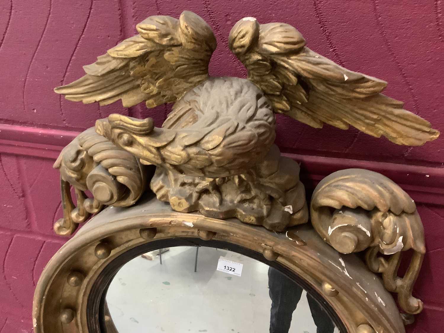 Regency gilt convex wall mirror with eagle cresting - Image 2 of 6