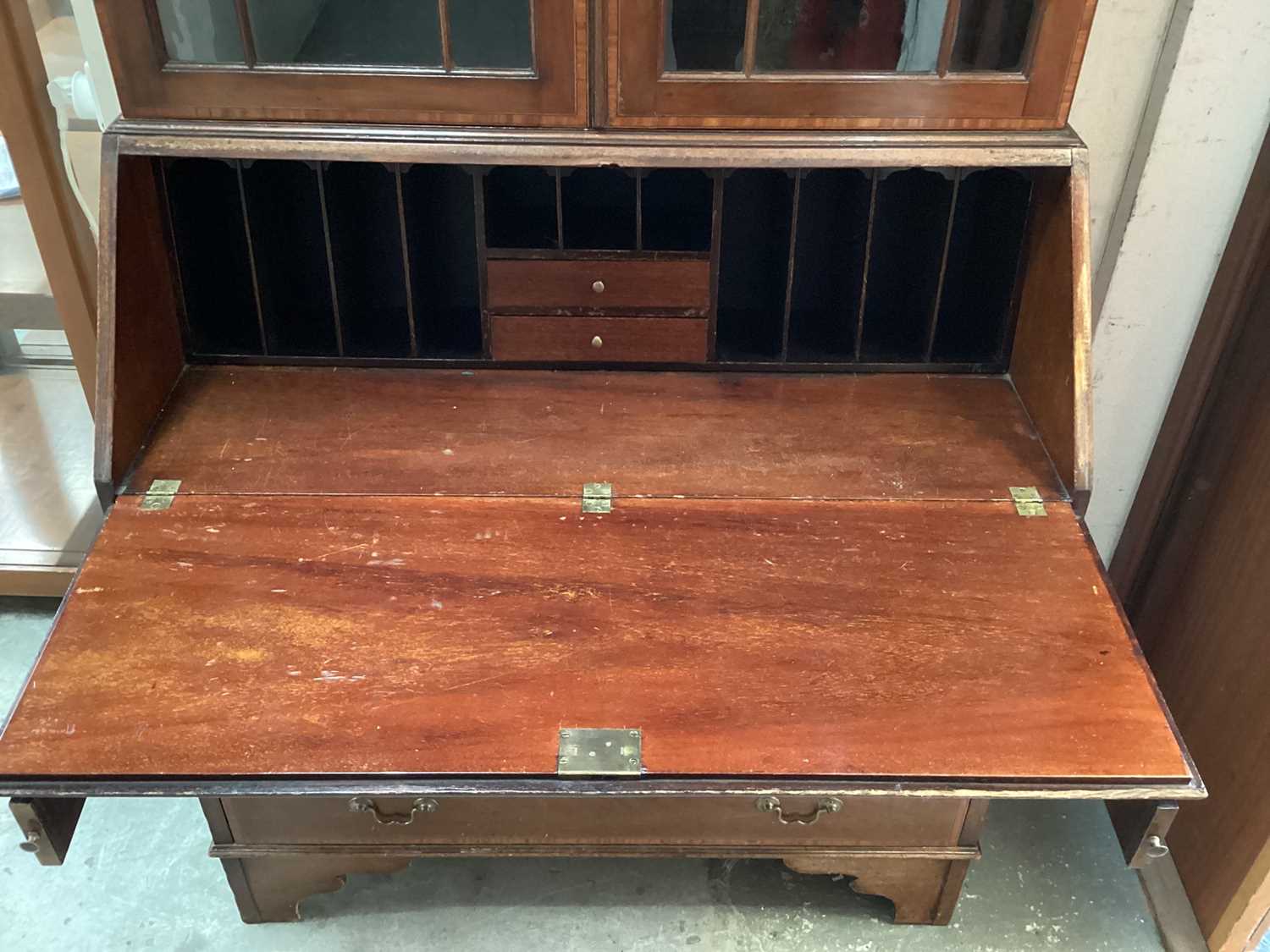 Edwardian mahogany and satinwood inlaid bureau bookcase - Image 9 of 13