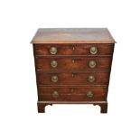Early George III mahogany chest of small size, with moulded top and four graduated drawers on bracke
