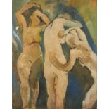 Dorothy Mead (1928-1975) oil on canvas - three figures, dated '70, 71.5cm x 91.5cm, unframed