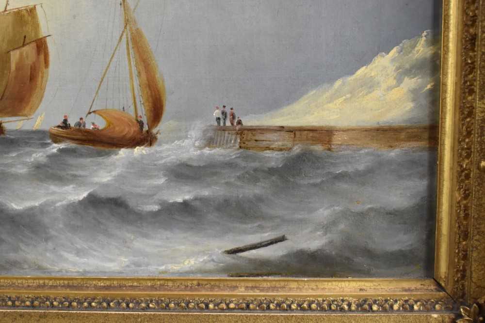 English School, early 19th century, oil on canvas - shipping off the coast, indistinctly signed and - Image 3 of 6