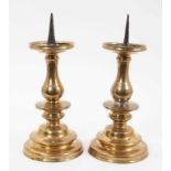 Pair of 17th century brass pricket candlesticks