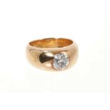 Diamond gypsy ring with an old cut diamond estimated to weigh approximately 1.15cts in rub-over gold