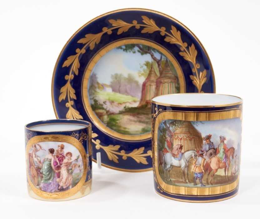 A Sèvres coffee can and saucer, the can decorated with figures on horseback, the saucer with a milit - Image 3 of 9