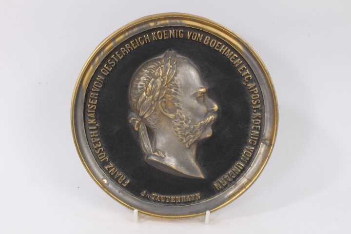 Large cast metal portrait plaque of Kaiser Franz Joseph I of Austria, 20cm diameter
