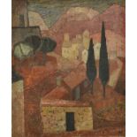 Mid 20th century, oil on canvas, Mediterranean Town, signed with initials M.K., 76cm x 63cm, unframe