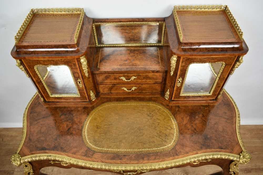 Ornate figured walnut and gilt metal mounted bonheur du jour, pierced galleried superstructure and t - Image 7 of 14