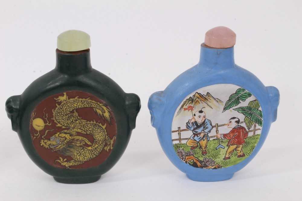 Small collection of Chinese ceramic and glass snuff bottles, together with a Chinese bronze figural - Image 2 of 10