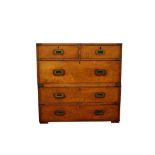19th century teak and brass bound military chest of drawers